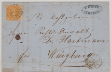 Bayern, 1865, 1 Kr. (Mi.- Nr.: 8) als EF auf Ortsbrief innerhalb Würzburgs