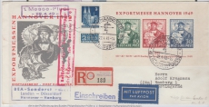 Bizone, 1949, Mi.- Nr.: Bl. 1 u.a. als MiF auf Luftpost- Einschreiben- Fernbrief- FDC, von Hannover nach Hamburg, K.- Befund Schlegel BPP