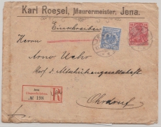 DR, 1900, Mi.- Nr.: 48 (Krone- Adler!) + Nr.: 56 (Germania!) als MiF, auf Einschreiben- Fernbrief von Jena nach Ordruf
