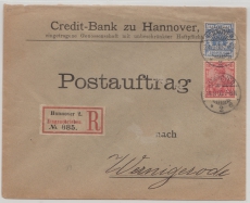 DR, 1900, Mi.- Nr.: 48 (Krone- Adler!) + Nr.: 56 (Germania!) als MiF, auf Postauftrag- Einschreiben- Fernbrief von Hannover nach Wernigerode