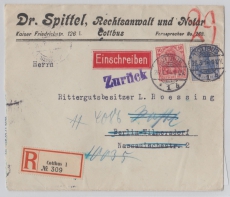 DR, 1914, Mi.- Nr.: 86 Ic u.a. als MiF auf Einschreiben- Fernbrief von Cottbus nach Berlin (und zurück), FA Kroschel VPEX