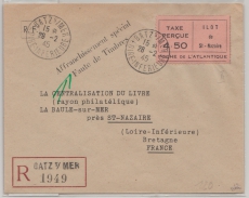 Dt. Bes. Frankreich, Saint Nazaire, 1945, Vignette auf Einschreiben, (FDC), selten!