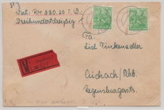 Kontrollrat- West, Mi.- Nr.: 958 (2x) als MeF, auf Wertbrief, portogerecht in der 2 Gewichtsstufe, von Augsburg nach Aichach