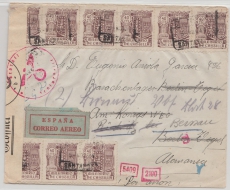 Spanien, 1944, 40 Cts. (9x) als MeF auf Auslands- Luftpostbrief von Santander via Berlin nach Bernau, mit dt. Zensur