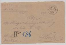 Österreich, 1916, unfrankiertes Feldpost- Einschreiben per Feldpost nach Wien