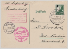 Zeppelin, 1937, Mi.- Nr.: 535 als EF auf Postkarte zur Deutschlandfahrt 1937, mit Abruchstempel, von Köln (?) nach Bad Nauheim