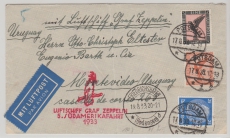 Zeppelin, 1933, Mi.- Nr.: 382 u.a. als MiF auf Brief, von Potsdam via Berlin, Friedrichshafen nach Montevideo (Urugay)