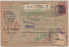 Germania, 1917, Mi.- Nr.: 99 I als EF auf Auslands- Paketkarte, für ein Paket von Leipzig Zug (CH)