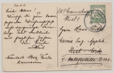 Kamerun, 1911, Mi.- Nr.: 21, als EF auf Bildpostkarte (Faktorei in Bonaberi) von Mundeck nach Kiel (Marine!)