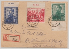 DDR, 1951, Mi.- Nrn.: 286- 88 (je vom Ur / Or) als MiF auf kpl. Einschreiben- Satzbrief von Bernburg nach Lüdenscheidt