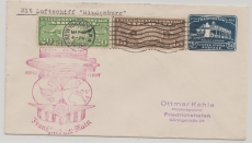 USA, 1936, 40 Ct. als MiF auf Zeppelin- GS- Umschlag von New York nach Friedrichshafen, mit Bestätigungsstempel
