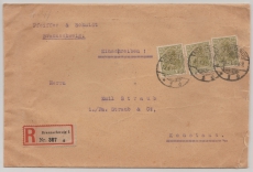 DR, Infla, 1921, Mi.- Nr.: 147 (3x) als MeF auf Einschreiben- Fernbrief von Braunschweig nach Konstanz
