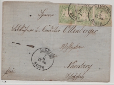Bayern, 1869, Mi.- Nr.: 22 (?), 3x, auf Fernbrief von Bamberg nach Nürnberg