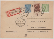Berlin / BRB, Mi.- Nr.: 1 AB, 4A + 6A als MiF auf eingeschriebener Ortspostkarte innerhalb West- Berlin´s, Berlin- Vorläufer!!