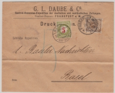 DR, Krone + Adler, Mi.- Nr.: 45, als EF + schweizer Nachportomarke auf Auslands- Drucksachenbrief von FF/M nach Basel (CH)