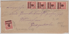 DR, Infla, 12.1923, Mi.-Nr.: 334 A (20 x), als MeF auf Fernbrief von Bad Dürkheim nach München (?), geprüft Infla!