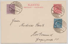 Schleswig, 1920, 10 Pfg. GS- Karte (Mi.- Nr.: P2) + Zusatzfrankatur als Fernpostkarte von Flensburg nach Dortmund