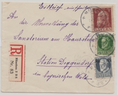 Bayern, 1917, Mi.- Nr.: 83 II u.a. als Ausgaben- MiF auf Einschreiben- Fernbrief von München nach Deggendorf