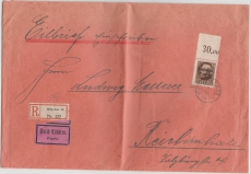 Bayern, 1919, Mi.- Nr.: 128 II A (vom OR) als EF auf Eilboten- Einschreiben- Fernbrief von München nach Reichenhall, gepr.