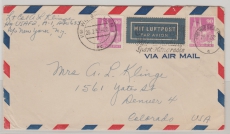 Bizone / BRD, 1952, Mi.- Nr.: 96 eg, (2x) als MeF auf Luftpost- Überseebrief von Wiesbaden nach Denver (USA)