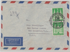 Bizone / BRD, 1952, Mi.- Nr.: 97 eg, (2x) als MeF auf Luftpost- Überseebrief von Baden Baden nach New Bruswick / NY (USA)