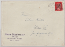 Österreich, 1945, 8 Pfg. (AH)- Überdruck- Wert, gelaufen auf Ortsbrief innerhalb von Wien