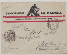 Italien, 1924, 1 Lire EF auf Auslandsbrief von Palermo nach Berlin