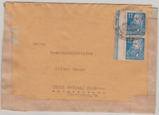 SBZ, Allgem. Ausgaben, Mi.- Nr.: 216 RL1 (2x, senkr.) als MeF auf Fernbrief von Wittenberg nach Grimma