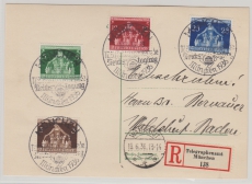 DR, 1936, Mi.- Nr.: 617- 20, als Satz- MiF auf Einschreiben- Postkarte von München nach Waldshut, mit entspr. Sonderstempel