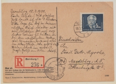 DDR, 1951, Mi.- Nr.: 255 als EF auf Einschreiben- Fernpostkarte von Bernburg nach Magdeburg