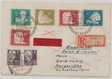 DDR, 1950, Mi.- Nr.: 256- 259 u.a. als Satzbrief- MiF auf Eilboten- Einschreiben- Fernbrief von Magdeburg nach Coburg