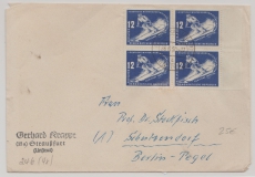 DDR, 1950, Mi.- Nr.: 287 (4x) als MeF auf Fernbrief (der 2. Gewichtsstufe) von Strausfurt nach Schulzendorf, tiefstgepr. Zierer BPP