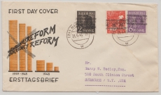 D., Bizone, 1948, Mi.- Nr.: 36I- 38I als MiF auf FDC von Hamburg nach Syracuse (USA), gelaufen?