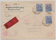 D., Kontrollrat, 1948, Mi.- Nr.: 955 (3x!) als MeF auf Wert- Fernbrief von Marne nach Berlin, sehr seltene Frankatur!!!