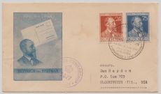 D., Kontrollrat, 1947, Mi.- Nr.: 963 + 964 in MiF auf Satz- (vor) FDC, als Auslandsbrief von Hamburg nach Bloomington (USA)