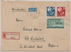FRZ, Württemberg, 1949, Mi.- Nr.: 49, 51 + 52 als MiF auf Einschreiben- Fernbrief von Öhringen nach Sulzdorf