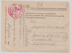 Kriegsgefangenenpost, Karte eines Dt. Kriegsgefangenen in Jugoslavischer Kriegsgefangenschaft, Post über das DRK, nach Berlin