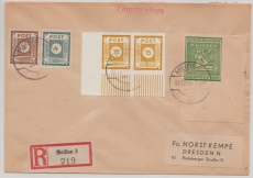 Meißen, 31.12.1945, Mi.- Nr.: 35 B, (ER, FDC!), u.a. SBZ, in MiF auf Einschreiben- Fernbrief von Meißen nach Dresden