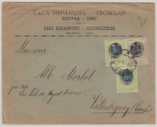 Serbien, 1904 (?), 25 Para MiF auf Auslandsbrief von Belgrad nach Valentigney (Fr.)