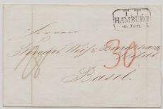 T. + T., 1845, T.T. Hamburg- Stempel auf Auslandsbrief von Hamburg nach Basel, Spähtdatum, im Feuser unbekannt!