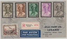 Belgien, 1933, 2,2 Fr. MiF auf Einschreiben- Luftpost- Auslandsbrief von Brüssel nach Lugano (CH), vs. + rs. hochdekorativ!