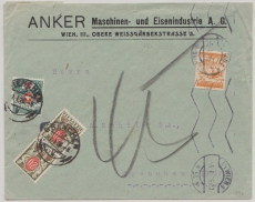 Österreich, 1926, 10 Gr. EF + Schweizer Nachportomarken auf Auslandsbrief von Wien nach Grenchen (CH)