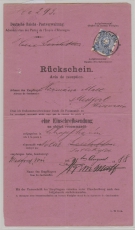 DR, 1888, Mi.- Nr.: 42 als EF auf Rückschein für ein Auslands- Einschreiben von Schopfheim nach Medford (USA) und zurück