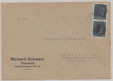 SBZ, 1945, Sächsische Schwärzungen, OPD Chemnitz, Mi.- Nr.: AP 783 I (2x) als MeF auf Ortsbrief innerhalb von Chemnitz