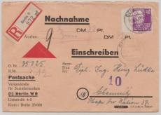 DDR, 1950, Mi.- Nrn.: SBZ 223 (vs.) + DDR 243 (4x) + 244 (2x, 1 x mit DV!!!) auf NN- Einschreiben von Berlin nach Chemnitz