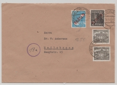 Berlin, 14.4.1949, Mi.- Nrn.: 21, 26 + 42 (2x) als MiF auf Fernbrief von Berlin nach Heilbronn