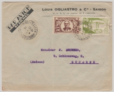 Indochina, 1945 / 46 (?), 1 $ + 5 C. als MiF auf Luftpost- Auslandsbrief von Saigon nach Luzern (CH)