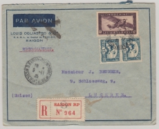 Frz.- Indochina, 1935, 90 C. als MiF auf Luftpost- Auslandseinschreiben von Saigon nach Luzern (CH)