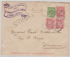 Belgien, 1904, 10 C.- GS- Umschlag + 25 C. als Zusatzfrankatur verwendet als Expres- Fernbrief von Gallenelle nach Tournai