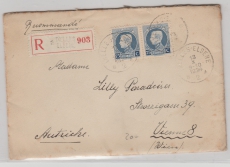 Belgien, 1924, 75 C. (2x) als Einschreiben- Auslandsbrief von Ixelles Elsene nach nach Wien (A)